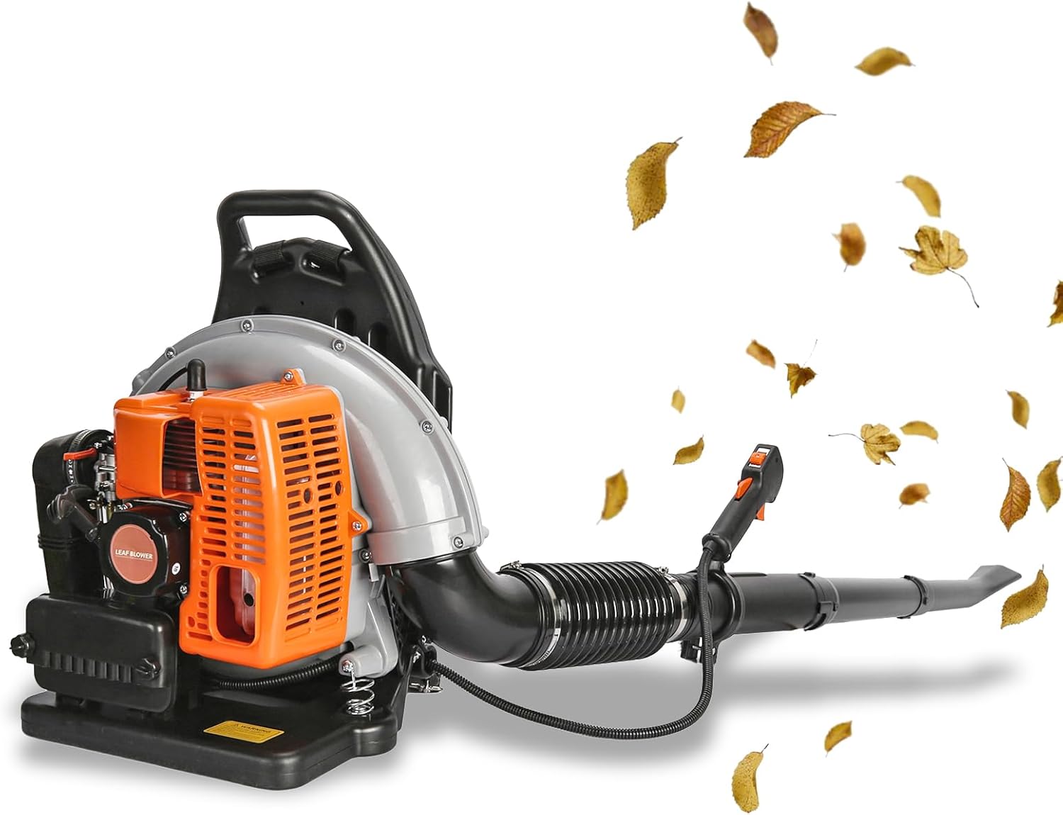 Backpack Leaf Blower - Professional 63cc 6800rpm Gas Powered 2-Stroke Engine 665cfm Air Volume 1.7l Fuel Tank Powerful Wind Force Ergonomic Design Snow for Lawn Care Road Cleaning Orange