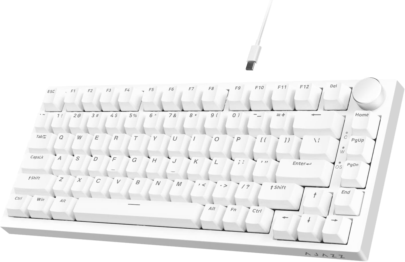 ATTACK SHARK Ajazz AK820 Mechanical Keyboard with CNC Knob Control,75% Gasket Mount Keyboard and Detachable USB Wired Gaming Keyboard for Win/Mac,Blue Light,NKRO,Blue Clicky Switch(White)