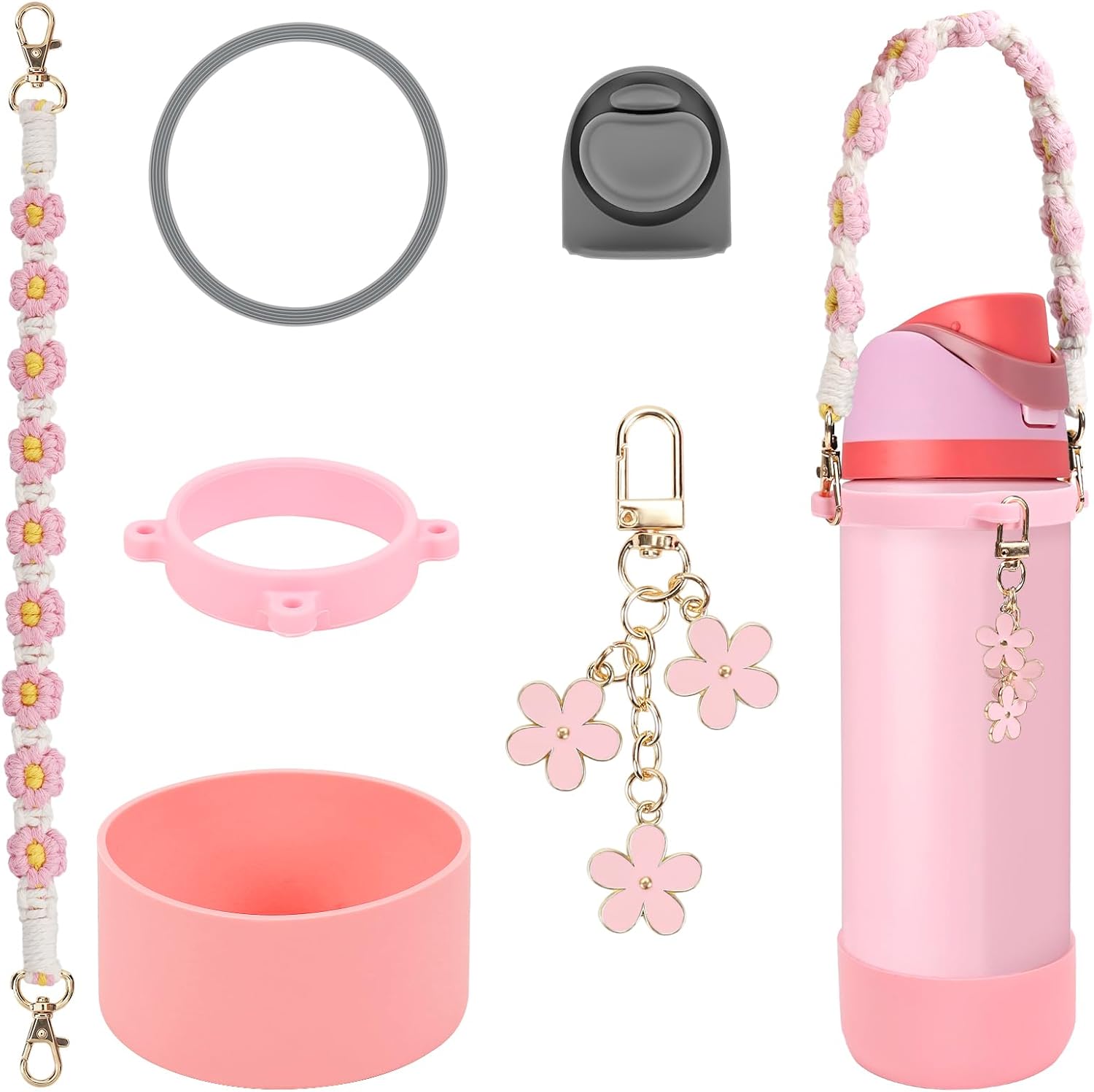 Comprehensive Compatible Owala Accessories Set: Silicone Boot for 24oz & 32oz Bottles, Water Bottle Handle Strap, Bottle Seal Ring, Replacement Stopper, Charms, Compatible Owala FreeSip