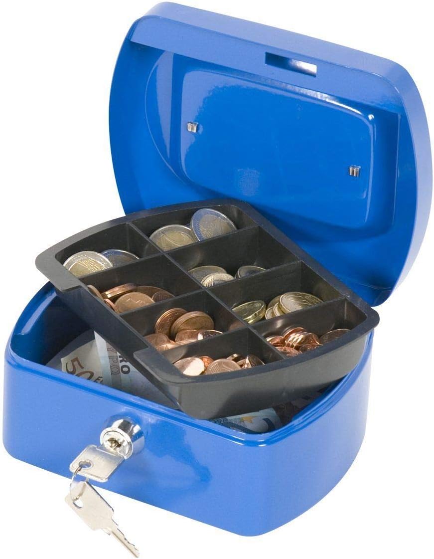 Cash Box Q-CONNECT Small 155x75x120mm Blue/Office Equipment/Type-Small/Shape-Rounded/Material-Metal/Colour-Blue/Dimensions (mm)-155x75x120