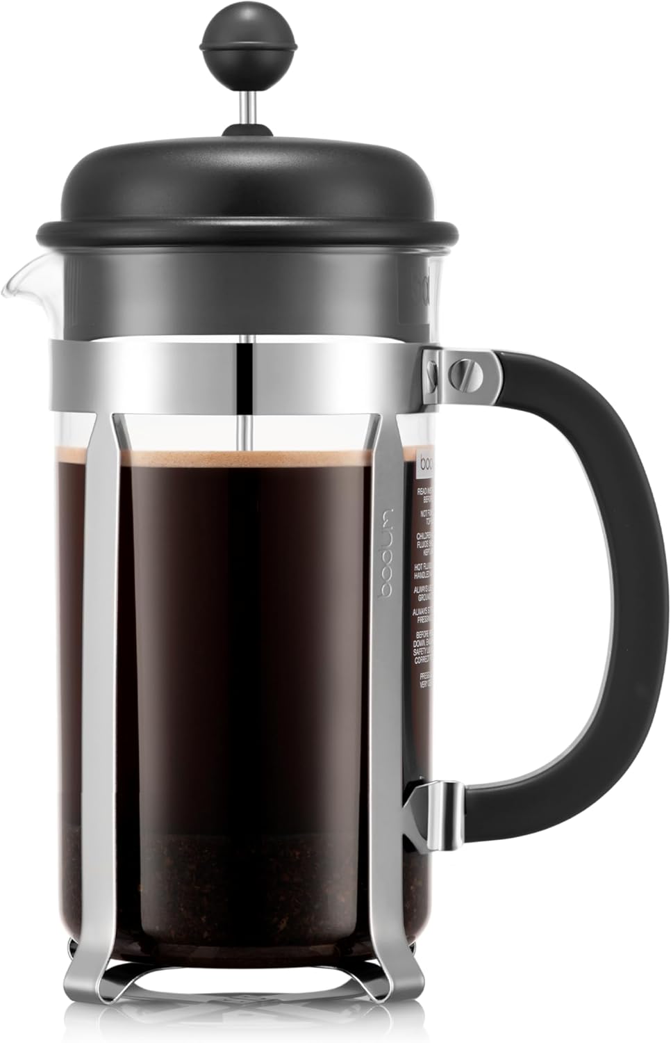 Bodum French Press Caffettiera Black - 1L / 8 Cup Coffee Maker - Durable Glass & Stainless Steel Filter - BPA-Free Dishwasher Safe Percolator - Cafetiere Made in Portugal
