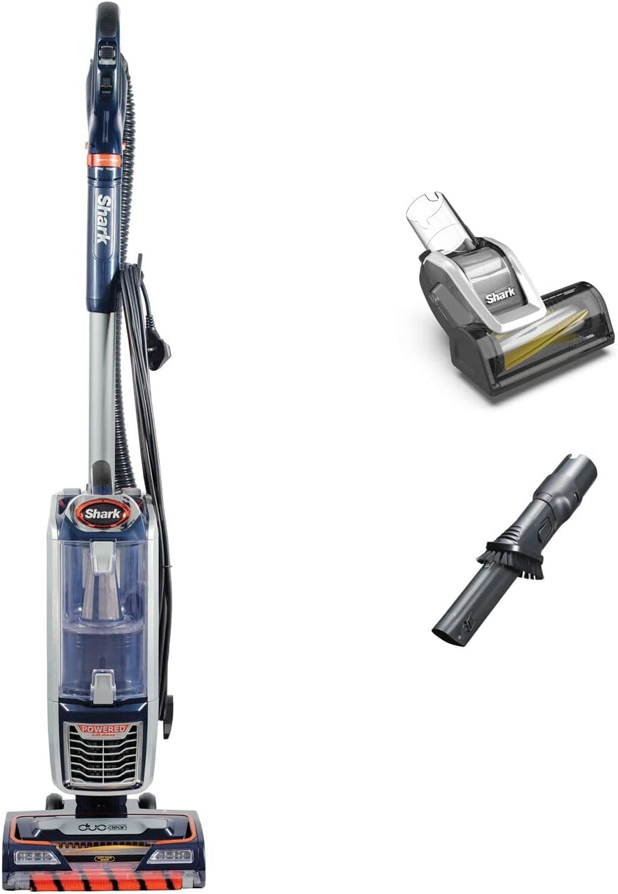 Shark Corded Upright Vacuum Cleaner,0.83L with Anti Hair Wrap Technology & DuoClean, Pet Model, Powered Lift-Away, LED Headlights, Anti-Allergen, 8m Cord, 750W, 3 Attachments, Navy, Orange, NZ801UKT