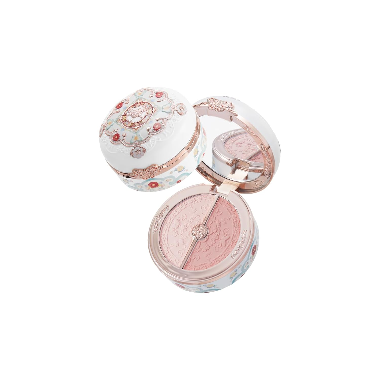Flower Knows Butterfly Cloud Collar Rouge Box Highlighting & Blush Duo Powder,Nude+Peach Matte Finish Blush & Highlighter Palette,Buildable & Blendable Makeup for cheeks(01 Rouge Snow)