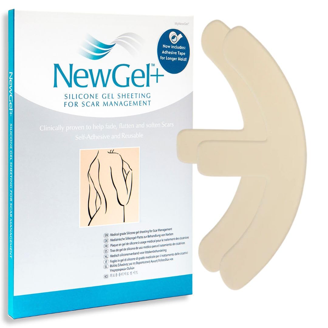 NewGel Advanced Silicone Professional Scar Sheets by MyNewGel, Ultra-Thick, "Anchor" shaped for curved scar under the breast from reconstruction surgery, (2 Count) - BEIGE