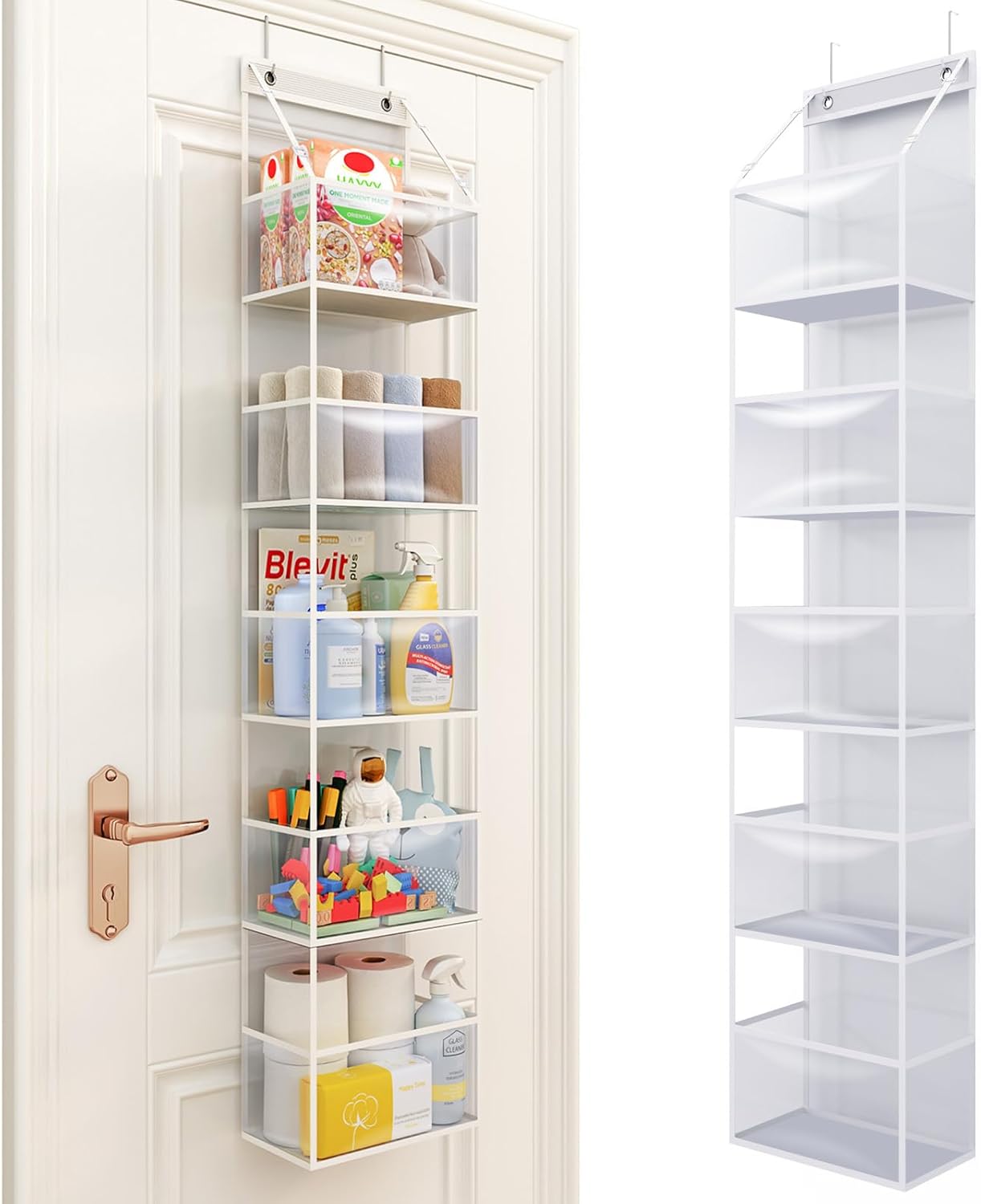 Fixwal 5-Shelf Over The Door Hanging Pantry Organizer, Room Organizer with Clear Plastic Pockets, 25lb Ultra Sturdy & Large Capacity for Closet, Bedroom, Nursery, Bathroom and Sundries