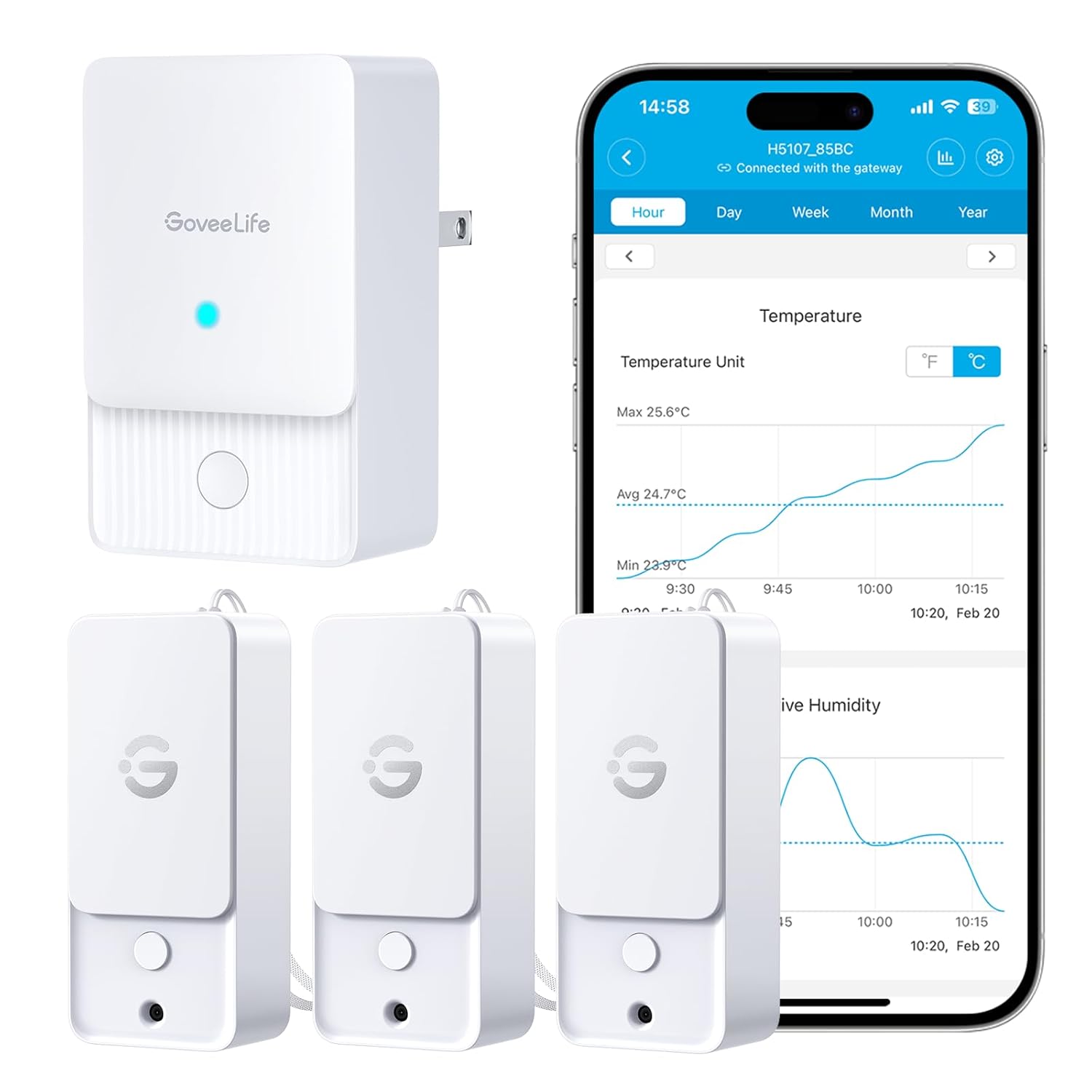 GoveeLife Wi-Fi Gateway Thermometer Hygrometer H5107, Outdoor Indoor Wireless Temperature Humidity Sensor Monitor with Remote APP Notification Alert, 1312ft/400m Monitoring Range, IP 65 Waterproof