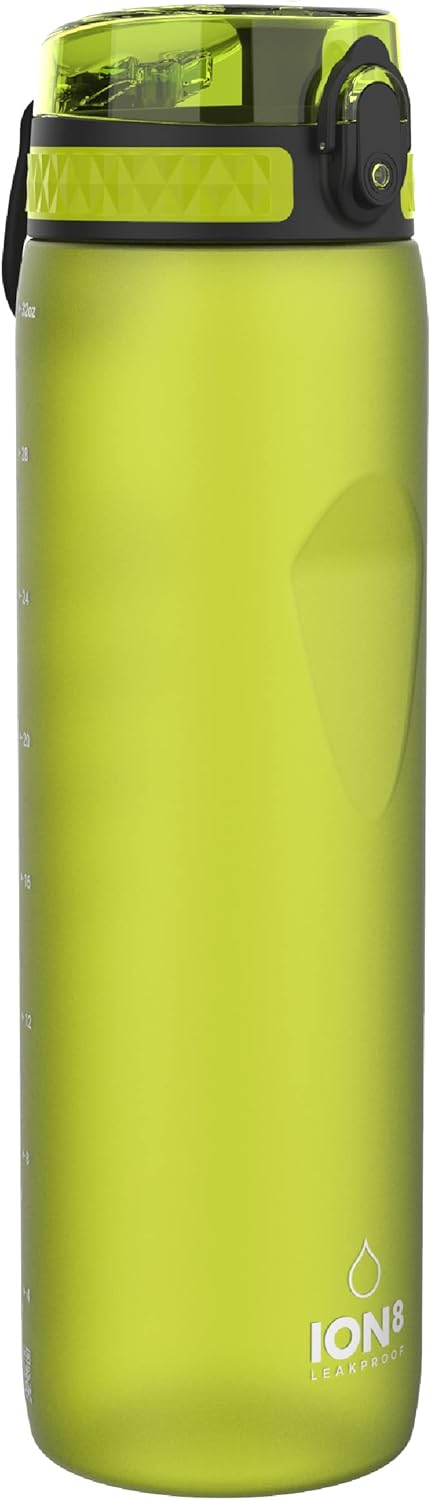 Ion8 1 Litre Water Bottle, Leak Proof, Flip Lid, Carry Handle, Rapid Liquid Flow, Dishwasher Safe, BPA Free, Soft Touch Contoured Grip, Ideal for Sports and Gym, Carbon Neutral Recyclon