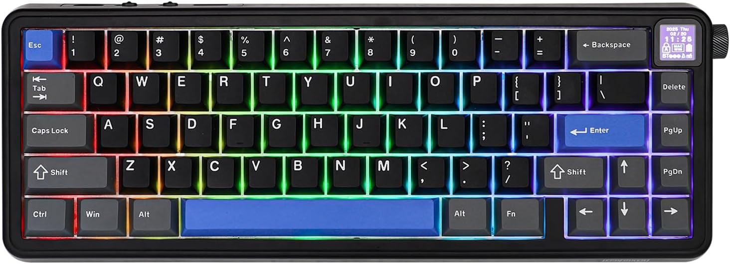 EPOMAKER HE65 Mag Wireless Magnetic Keyboard with Knob and Screen, 8K Polling Rate in 2.4Ghz and Wired, Actuation-Adjustable Hall Effect Switch, 8000mAh Battery, RGB Backlight (BlackBlue)