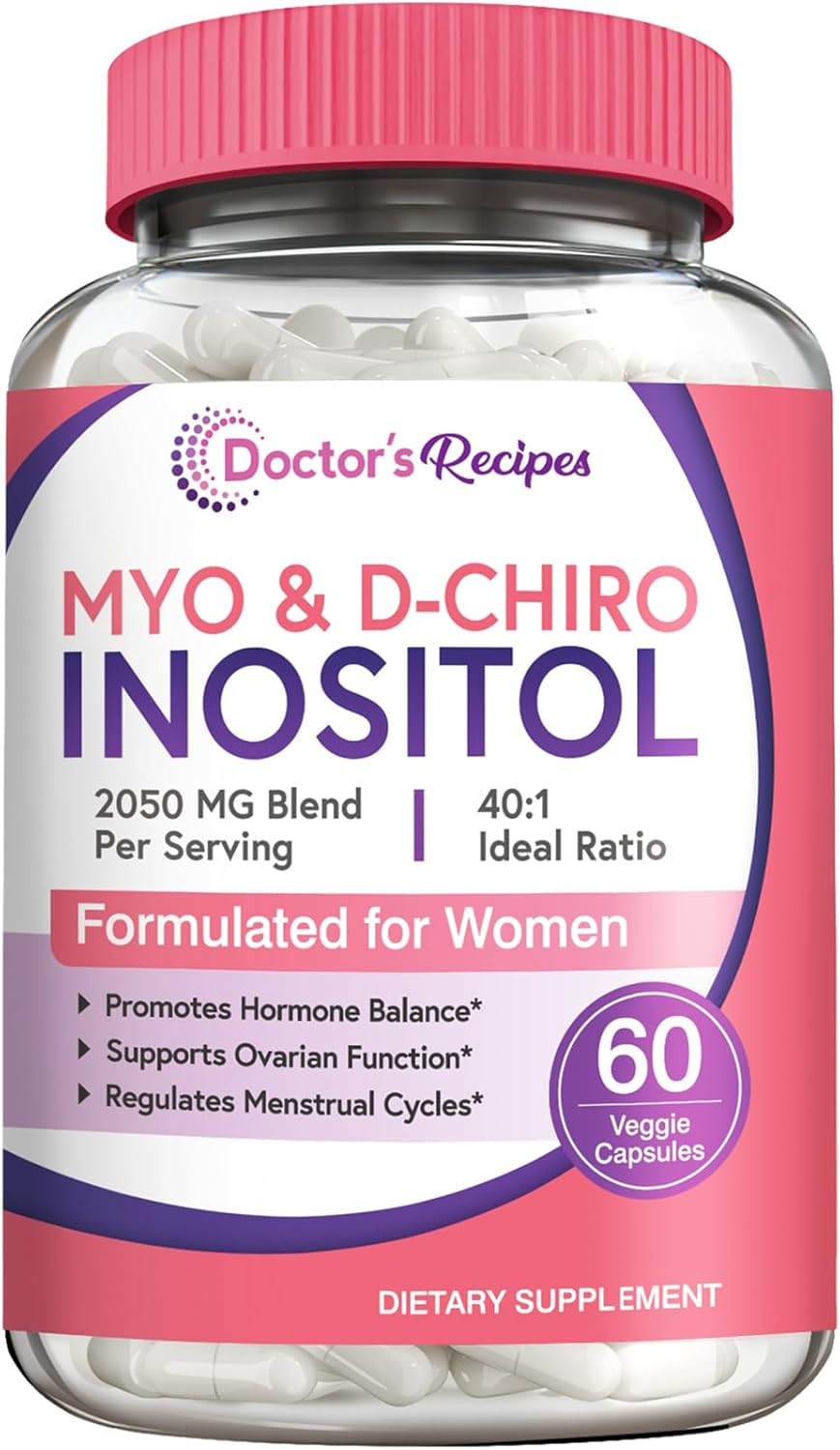 Doctor's Recipes Inositol Supplement, Myo-Inositol & D-Chiro Inositol Capsules 2050mg per Serving, Ideal 40:1 Blend, Hormone Balance for Women, Ovarian Function & Fertility Support, 60 Vegan Caps