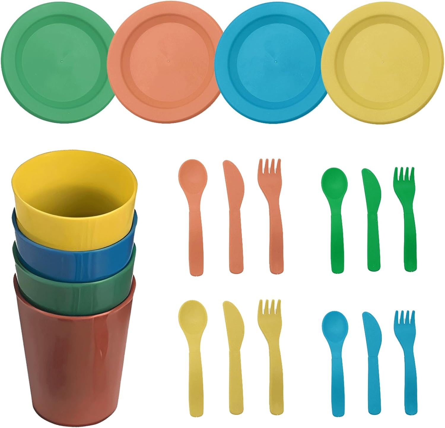 Toyhood 4 Set Kitchen Pretend Play Dish Set, 20pcs Plates and Dishes Toy, Kids Playset Play Food Set, Kitchen Utensils Picnic Toys Role Play Toys, for Kids Girls Boys Toddler