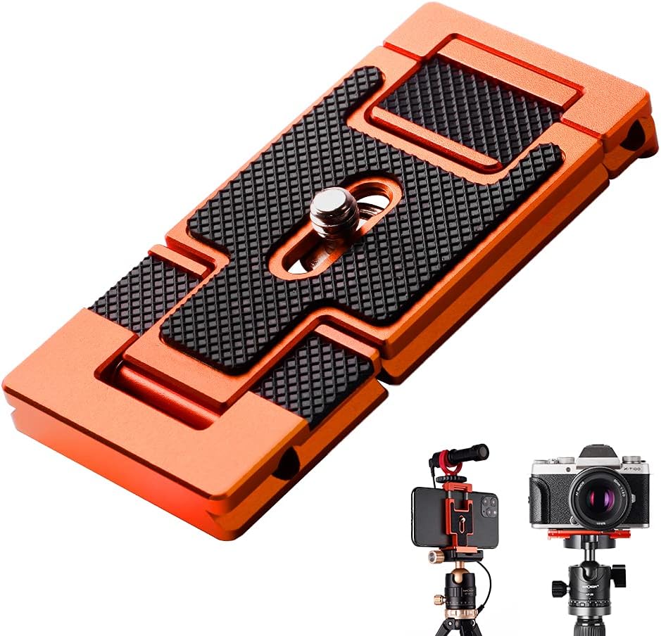 K&F Concept Smartphone Tripod Mount, Aluminum Alloy Quick Release Plate with 1/4 Inch Screw for Camera, Mobile Phone (Orange)