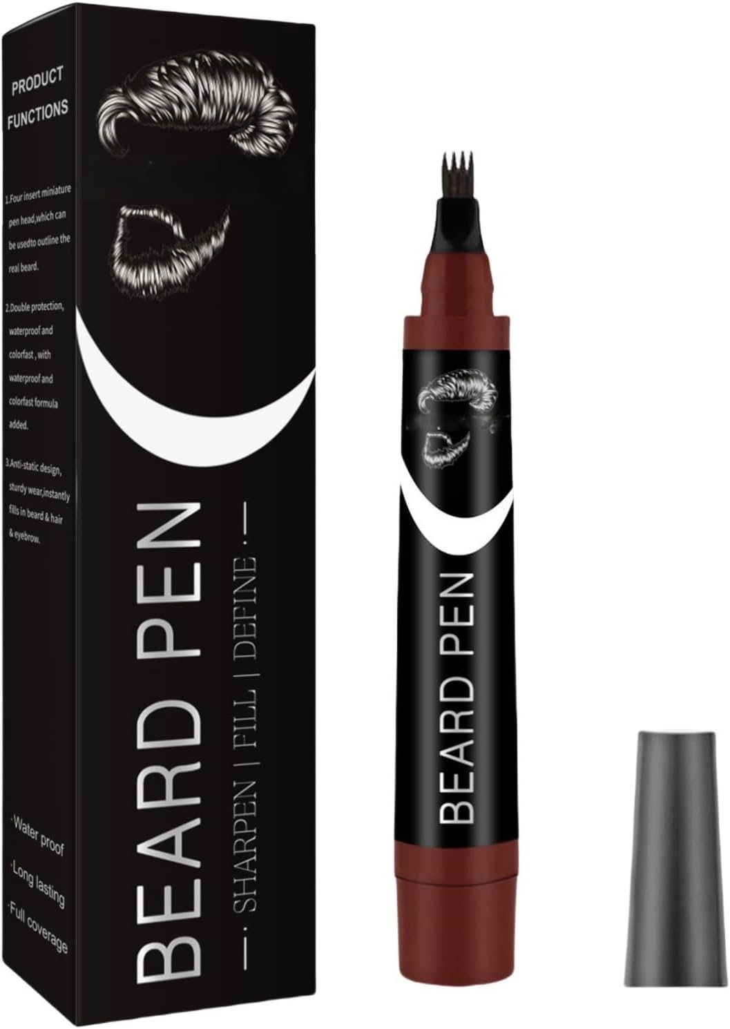 Beard Pencil Filler for Men,Beard Pencil Filler with Fork Tip,Natural Enhancer to Fill,Shape and Define,Easy Beard Pen Liner,Mustache Shaping and Enhancing,Waterproof & Long Lasting,Sharpen Hair,Brown