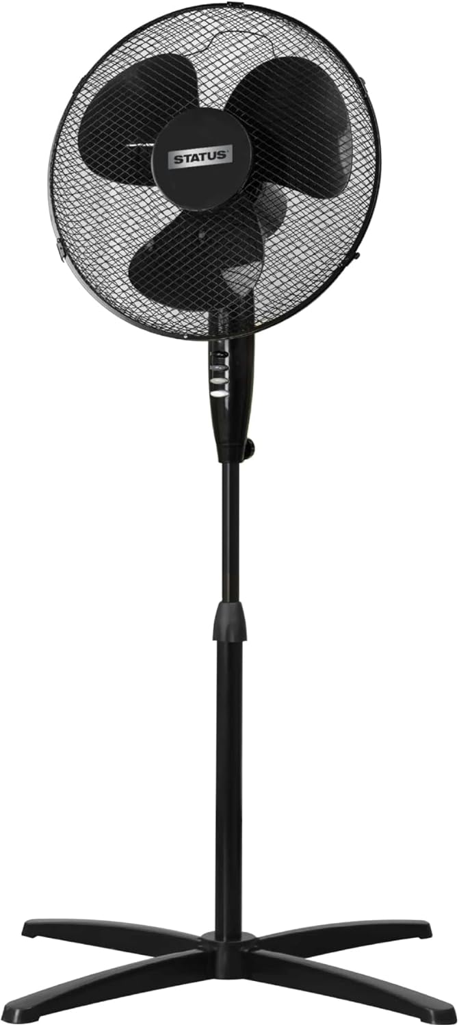 Status 16 Inch Black Standing Fan, Oscillating, 3 Speed, Adjustable Angle, Portable, Quiet Operation, For Home Office (S16BSTANDFAN1PKB)