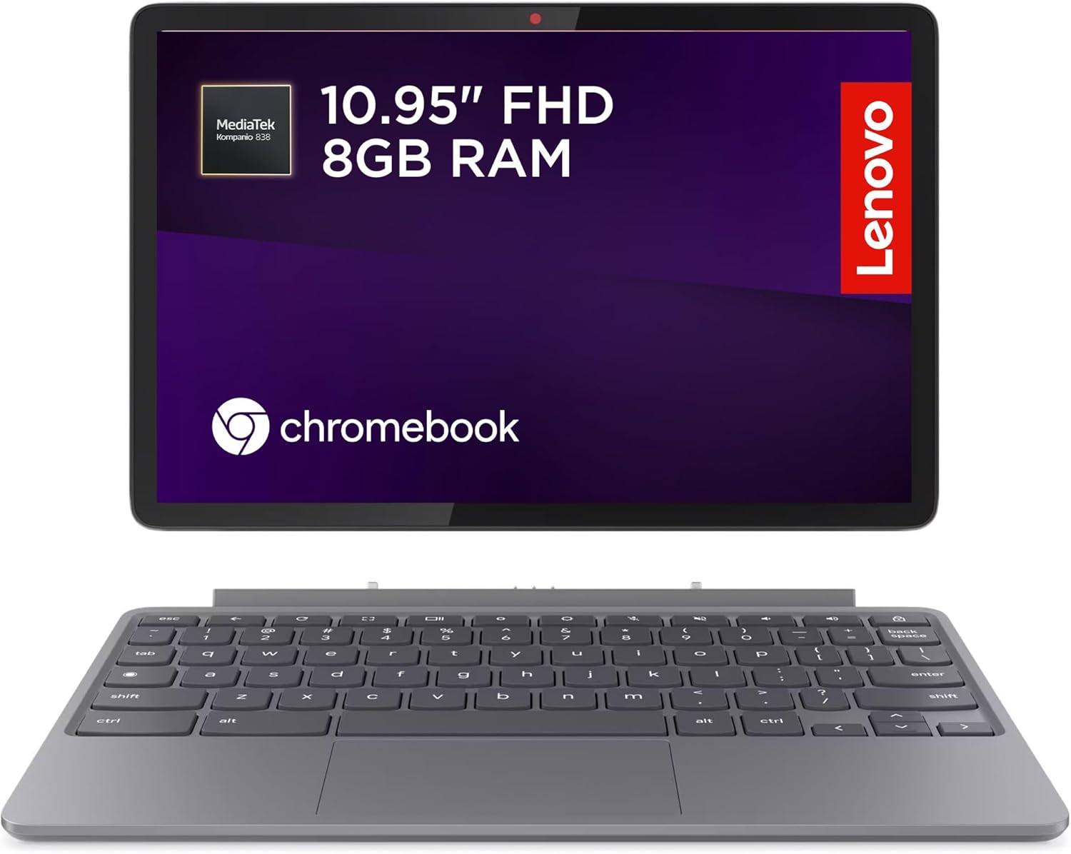 Lenovo IdeaPad Chromebook Duet | 11 Inch FHD+ 1200p Laptop | MediaTek Kompanio 838 | 8GB RAM | 128GB eMMC | Chrome OS | Luna Grey USI Pen 2 | Folio Stand + Folio Keyboard