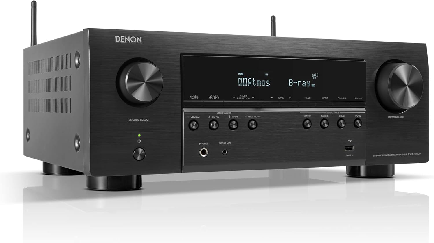 Denon AVR-S970H 7.2 Channel AV Receiver, HiFi Amplifier with Dolby Atmos, DTS:X, 6 HDMI Inputs and 2 Outputs, 8K HDMI, Bluetooth, WiFi, AirPlay 2, HEOS Mulitroom, Alexa Compatible