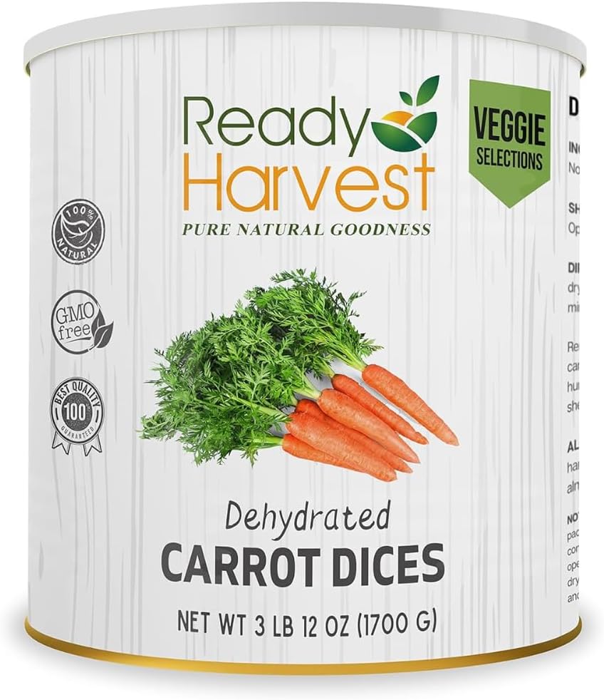 Ready Harvest Dehydrated Food - Carrots | Emergency Food | Dried Vegetables | #10 Can | 25-Year Shelf Life | 3 lbs | Cans Filled to the Top