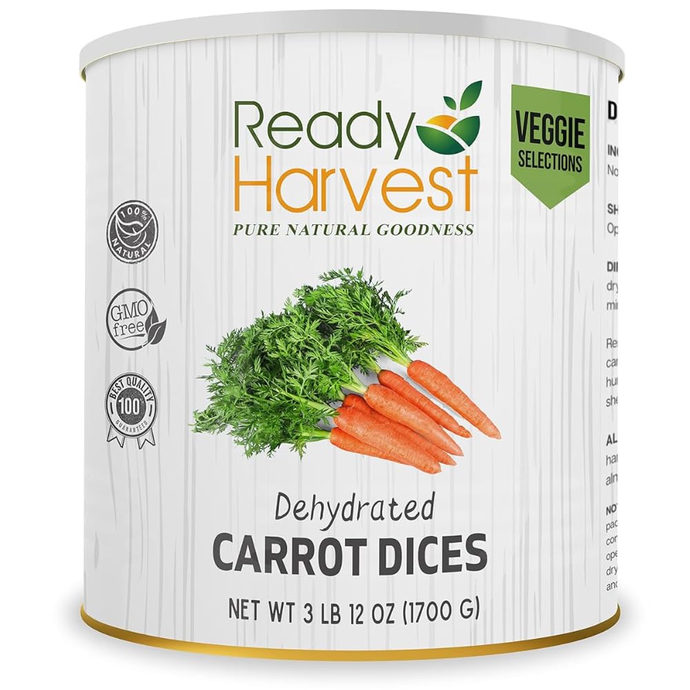 Ready Harvest Dehydrated Food - Carrots | Emergency Food | Dried Vegetables | #10 Can | 25-Year Shelf Life | 3 lbs | Cans Filled to the Top