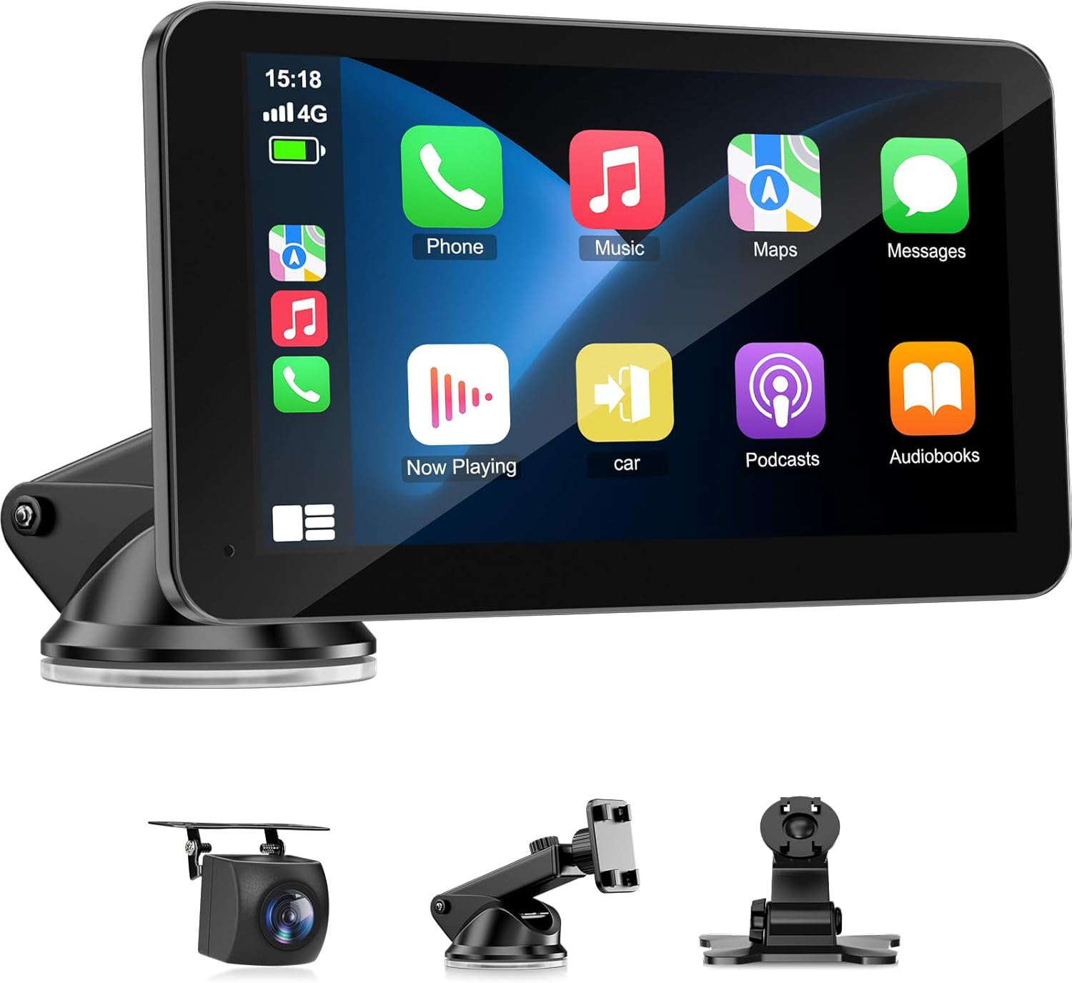 Wireless Apple Carplay Screen for Car, 7" HD Touchscreen with Portable Apple Carplay & Android Auto with Backup Camera, GPS Navigation/Mirror Link/Voice Control/BT/FM