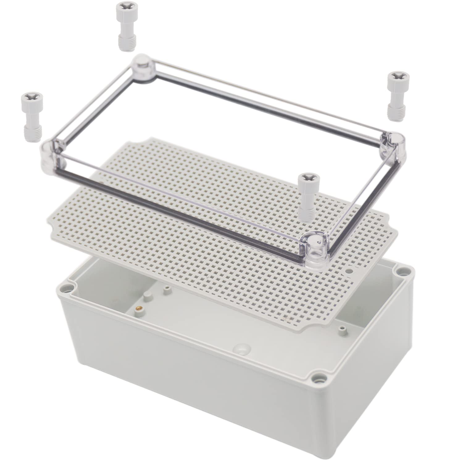YETLEBOX IP67 Waterproof Electrical Box, ABS, 250x150x100mm, Includes Mounting Plate, Clear Cover, Grey