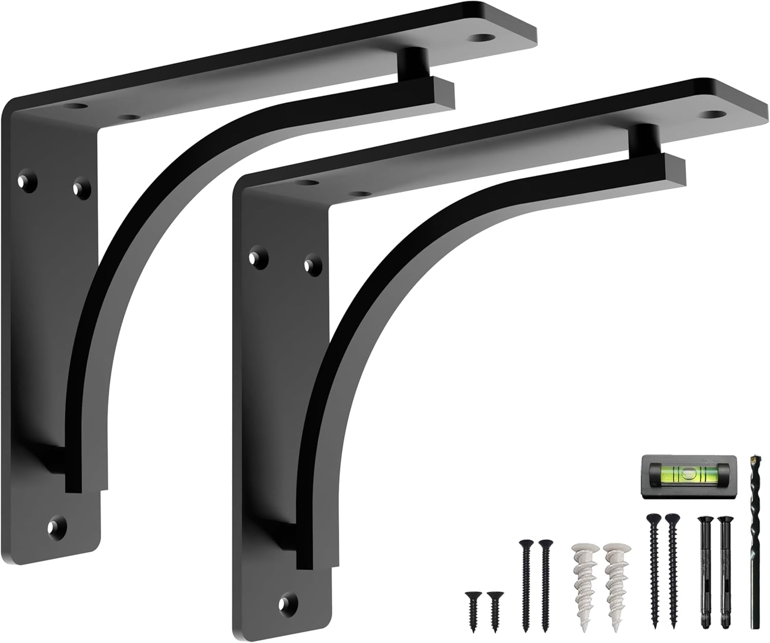 Classic Black Heavy Duty Shelf Brackets 10 inch by Balin Designs– L Bracket, Wall Mounted Support, Extra Wide Bracket, Decorative Shelf Brackets, Fireplace Mantel with Hardware Included, Set of 2