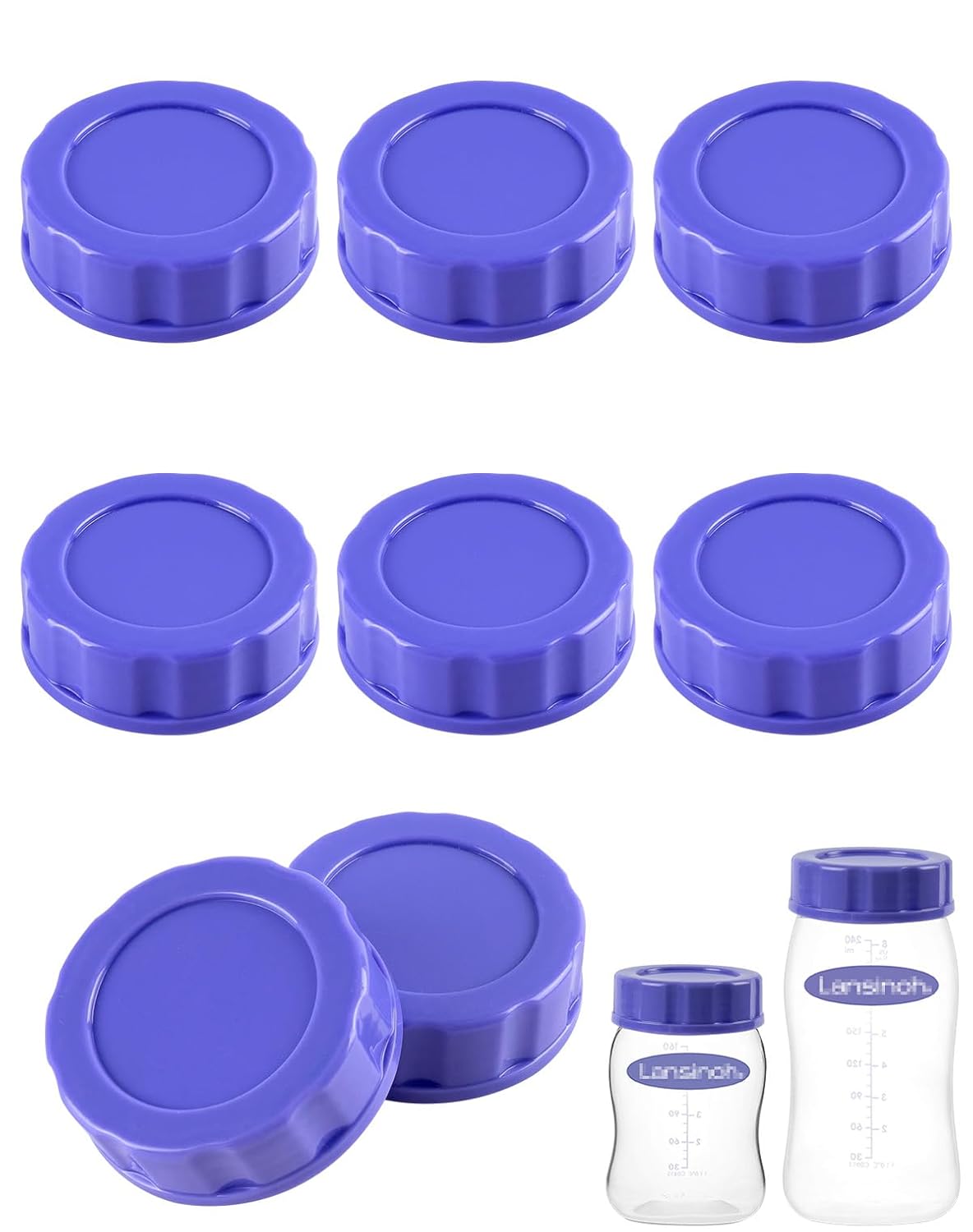 Baby Bottle Caps Compatible with Lansinoh Bottles, Travel and Storage Bottle Lids Replacement, 8 Count, Purple