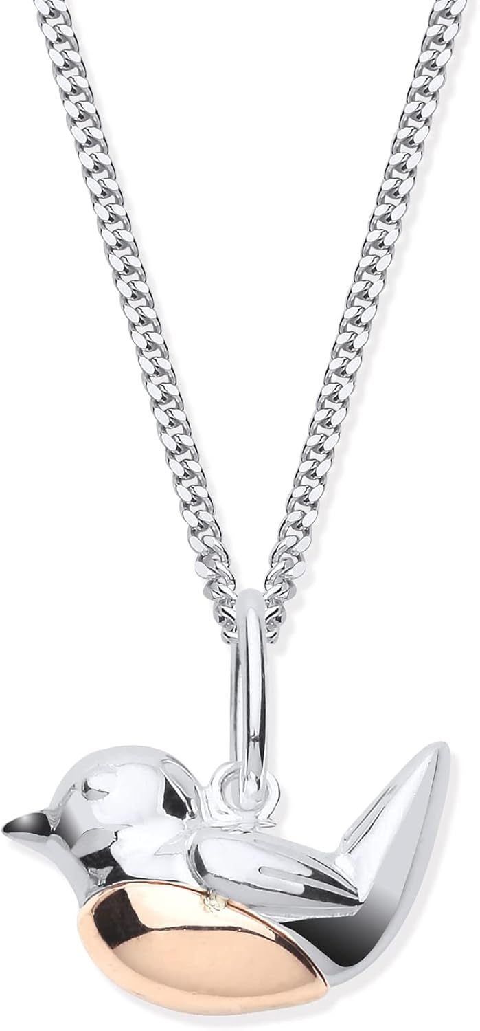 Old English Jewellers Sterling Silver & Rose Gold Robin Pendant Necklace -16 18 20 INCH or PENDANT ONLY