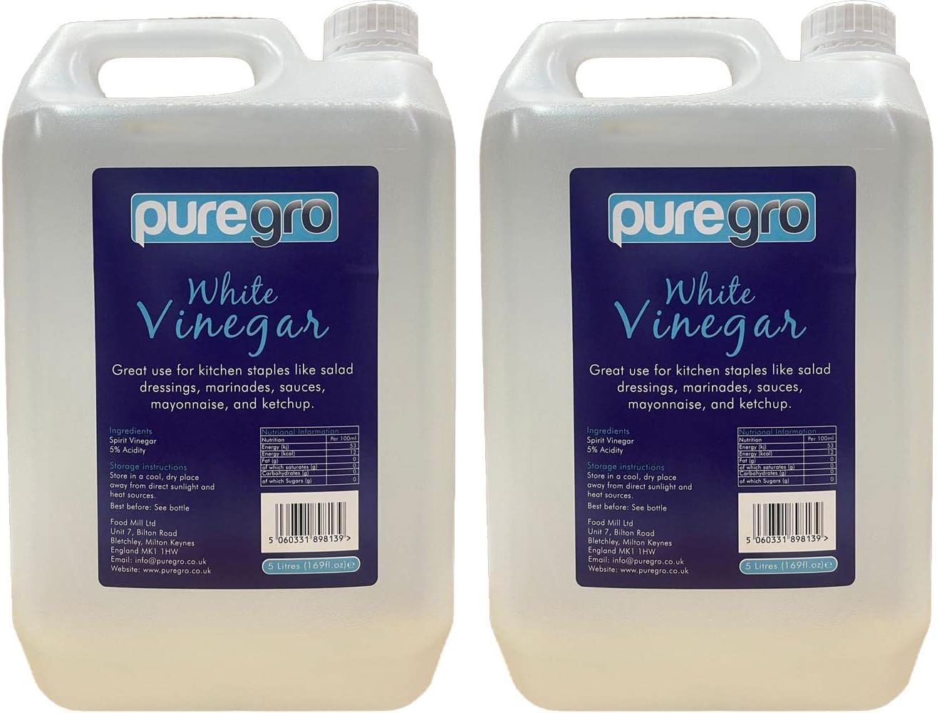 Puregro White Vinegar, 5 Litres (Pack of 2)