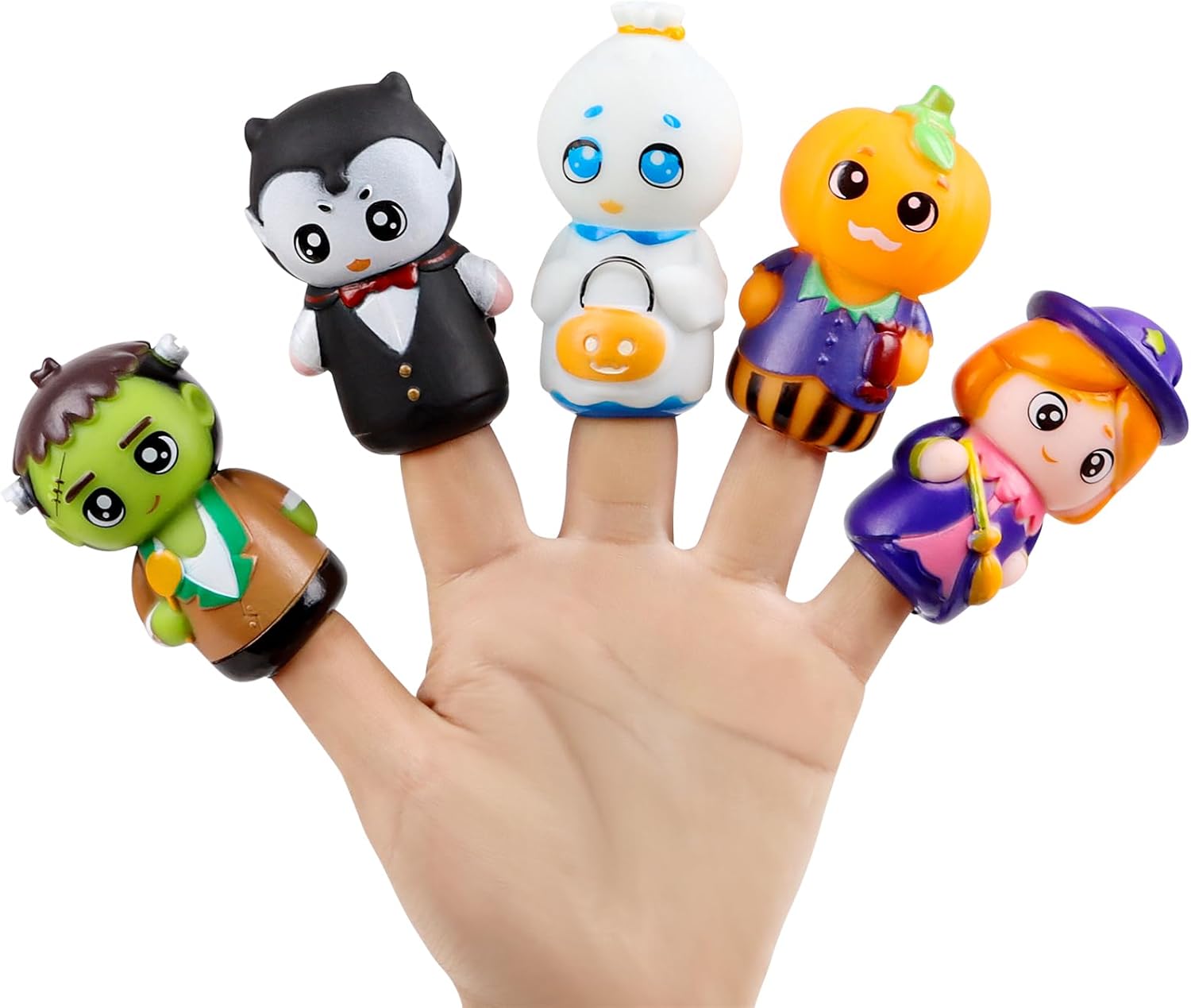FOIMAS Halloween Finger Puppets,5pcs Pumpkin Witch Finger Puppet Toys for Kids Toddlers Trick or Treat Halloween Bag Filler Party Favor Supply
