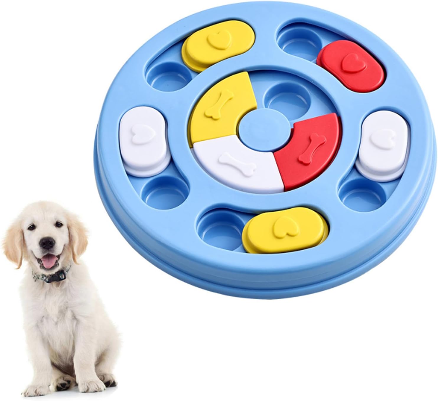 Dog Puzzle Slow Feeder Toy,Puppy Treat Dispenser Slow Feeder Bowl Whelp Toy,Dog Brain Games Dish with Non-Slip, Improve IQ Puzzle Bowl for Puppy (Multi-colored)