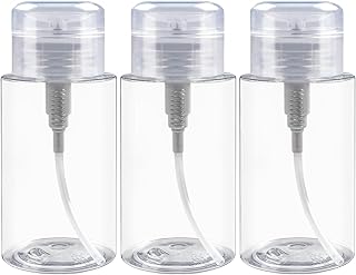 ANGNYA 6.7 oz/200 ML Pump Dispenser Bottle Push Down Pump Dispenser Bottle with Flip Cover 3 Packs Clear Pump Bottle for Nail Polish Remover Alcohol Makeup Remover Liquid