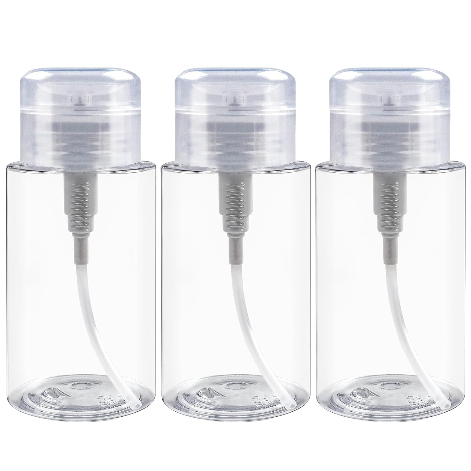 ANGNYA 6.7 oz/200 ML Pump Dispenser Bottle Push Down Pump Dispenser Bottle with Flip Cover 3 Packs Clear Pump Bottle for Nail Polish Remover Alcohol Makeup Remover Liquid