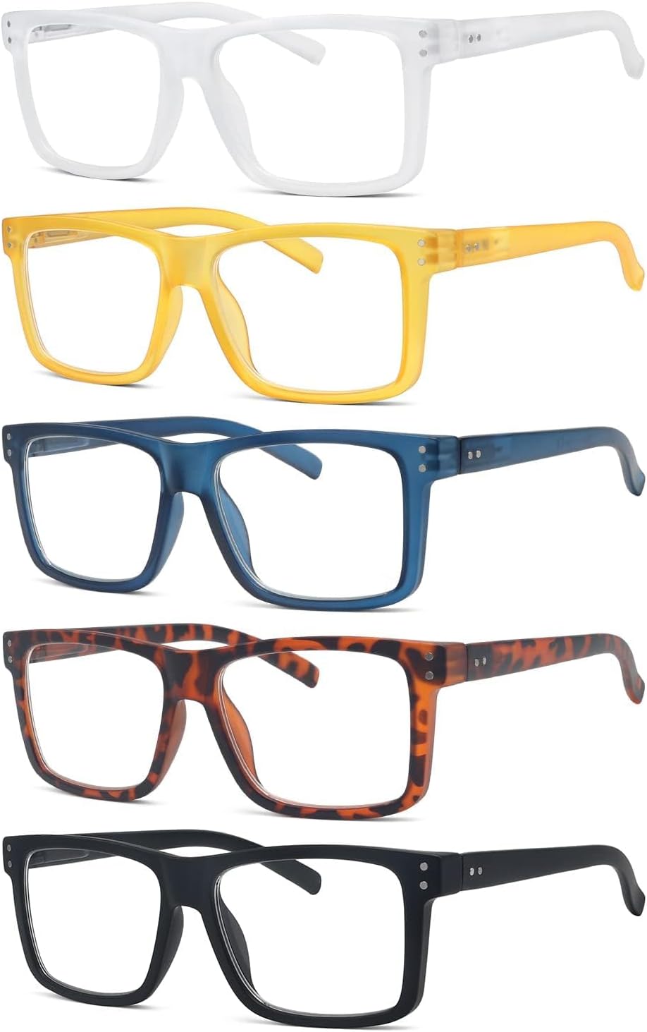 Eyekepper 5-pack Oversized Eyeglasses Square Large Frame Glasses for Men and Women +0.00