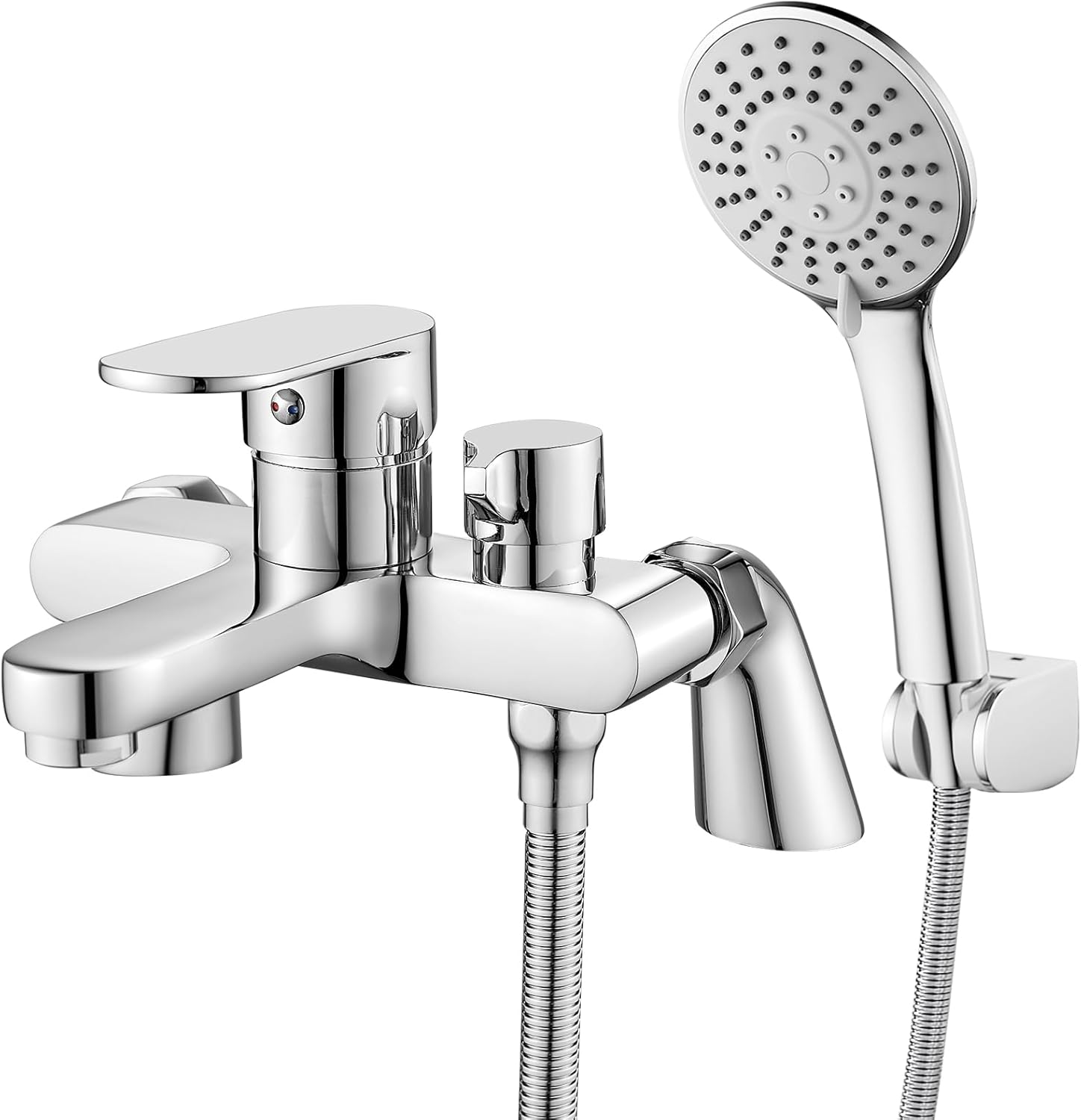 Bath Taps with Shower Attachment Bath Mixer Taps with Shower Head Modern Single Lever Bathroom Mixer Tap Deck Mounted Tub Tap Set 180mm Chrome Brass,3 Mode Handshower, 1.5m Shower Hose
