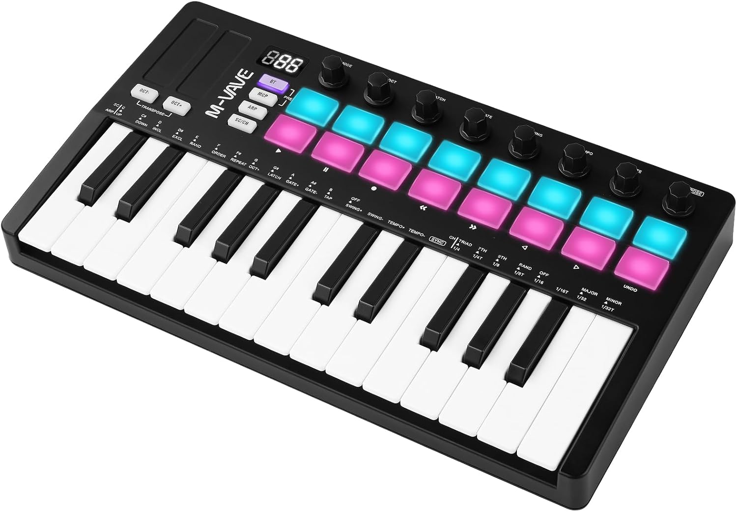 Nimomo M-VAVE MIDI Controller, RGB Pad SMK-25II, Upgraded Keyboard, Portable Rechargeable Arranger, Black and White, Built-in Battery