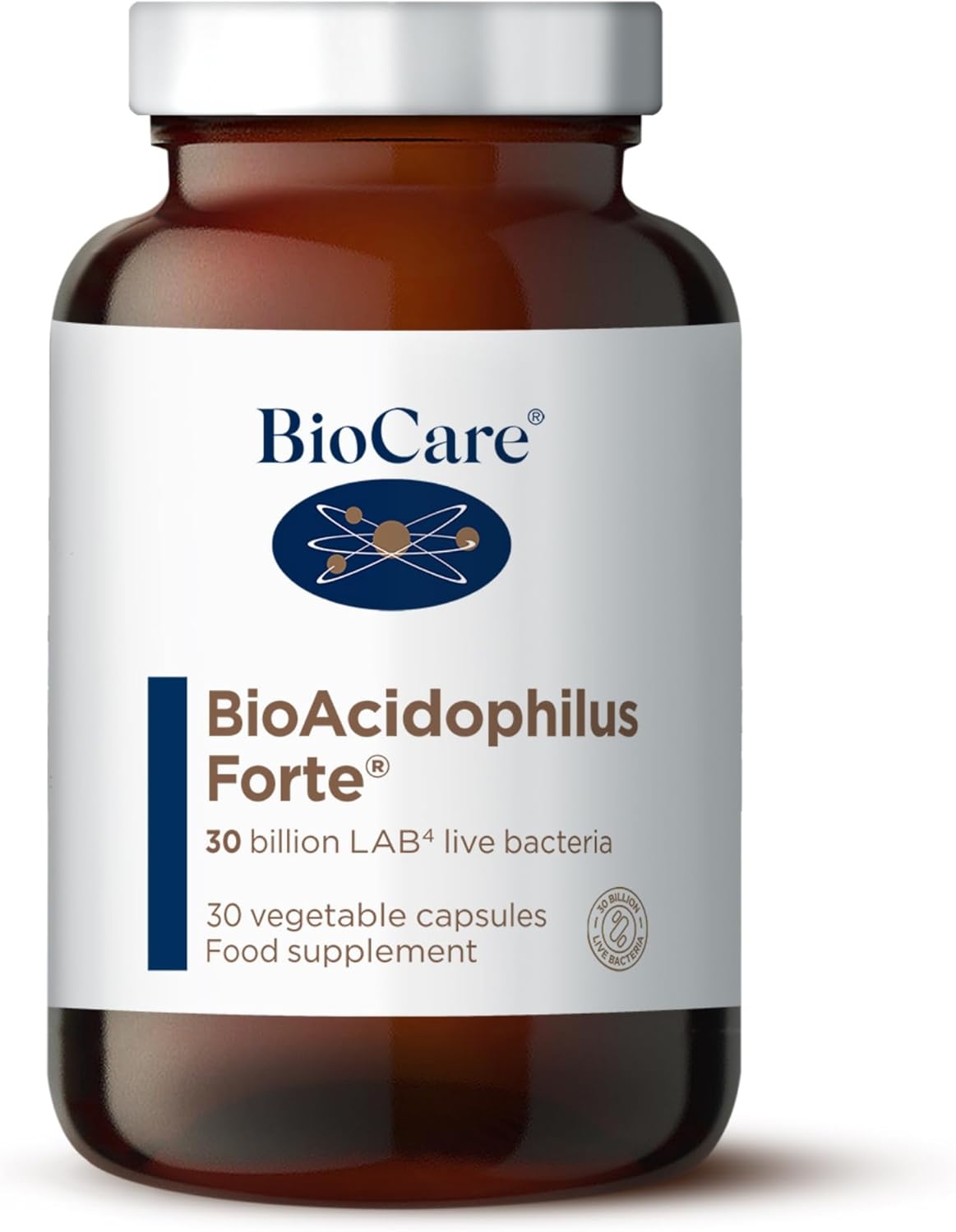 BioCare BioAcidophilus Forte | 30 Billion LAB4 Live Bacteria | Food Supplement Suitable for Vegetarians and Vegans - 30 Capsules