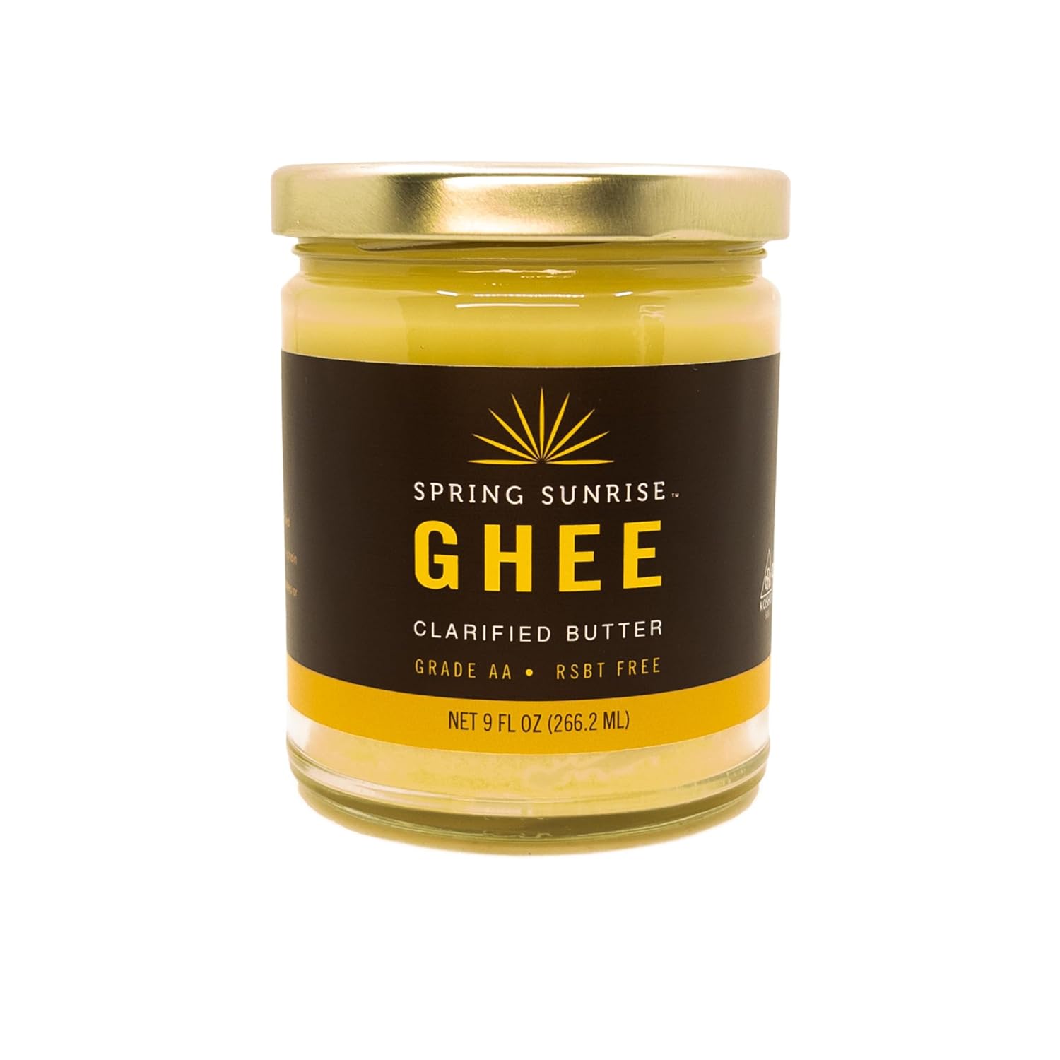 Spring Sunrise Classic Ghee 9 oz - Clarified Butter, Pasture Raised, rBST Free, Certified, Kosher, Grass-Fed Ghee for Cooking & Baking