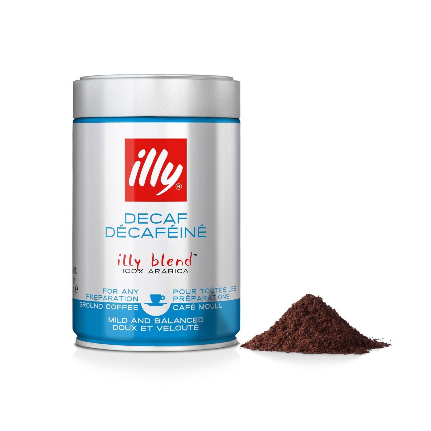 Illy decaffeinated ground coffee, 8.8oz can.