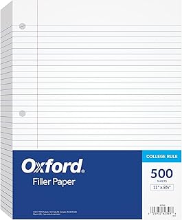 Oxford Filler Paper, 8-1/2" x 11", College Rule, 3-Hole Punched, Loose-Leaf Paper for 3-Ring Binders, 500 Sheets Per Pack (62349),White