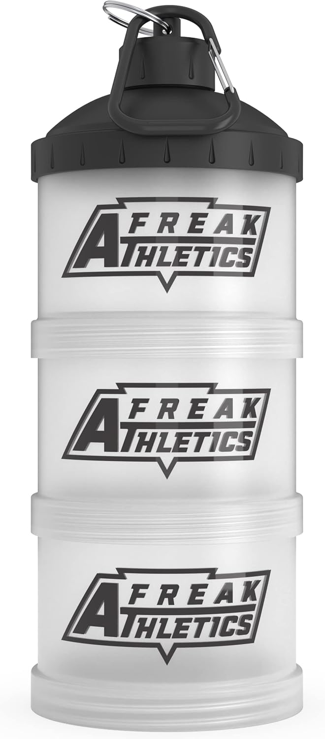 Freak Athletics Protein Powder Storage Container 3 Pack – 3 x 200ml BPA Free Storage Tub Pots for Protein Shakes, Whey & Vegan Powders, Capsules & Tablets (Clear/Black Lid)