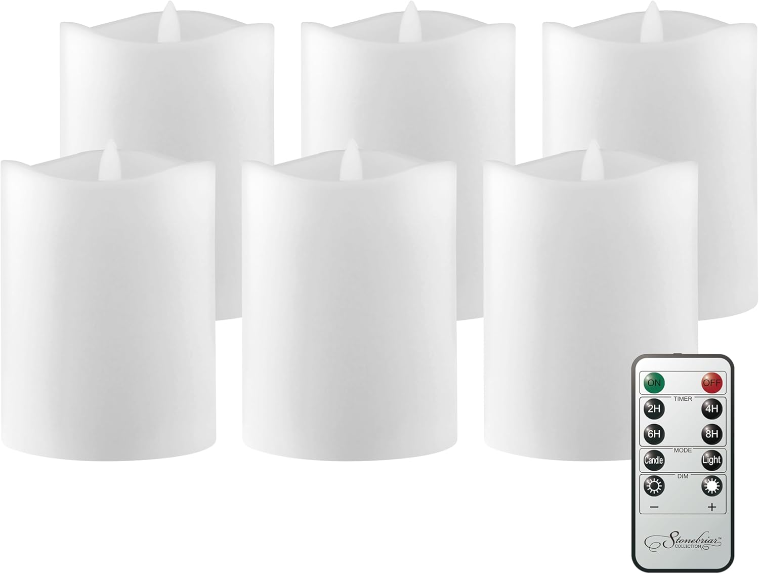 Stonebriar 6 Count Real White Wax 3x4 Flameless LED Pillar Candles with Remote and Timer
