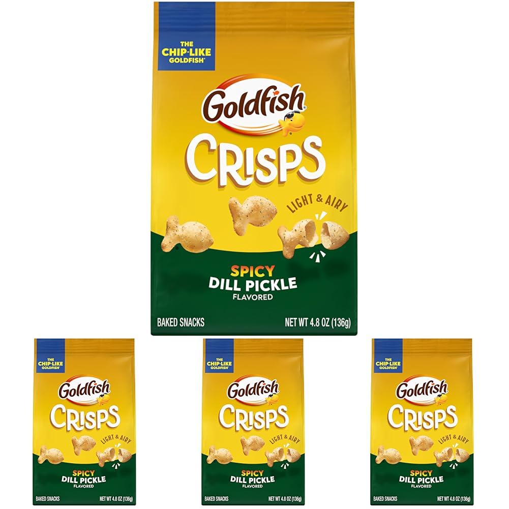Goldfish Crisps Spicy Dill Pickle Baked Chip Crackers, 4.8 Oz Bag (Pack of 4)