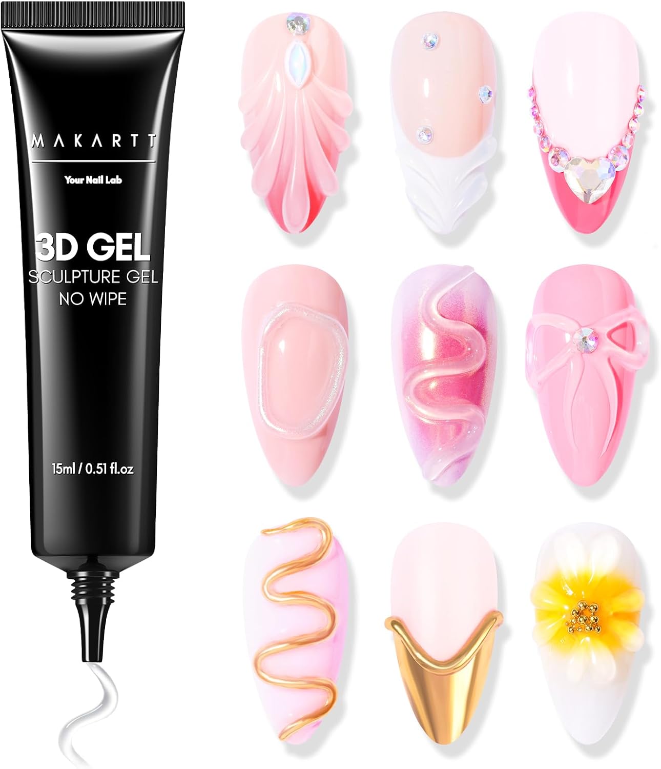 Makartt 3D Nail Gel for Nail Art - 15ml No Wipe Clear 3D Sculpting Nail Gel Polish, Multi-Use Nail Glue for Drawing, Molding & Decoration, Required UV/LED Light Cured