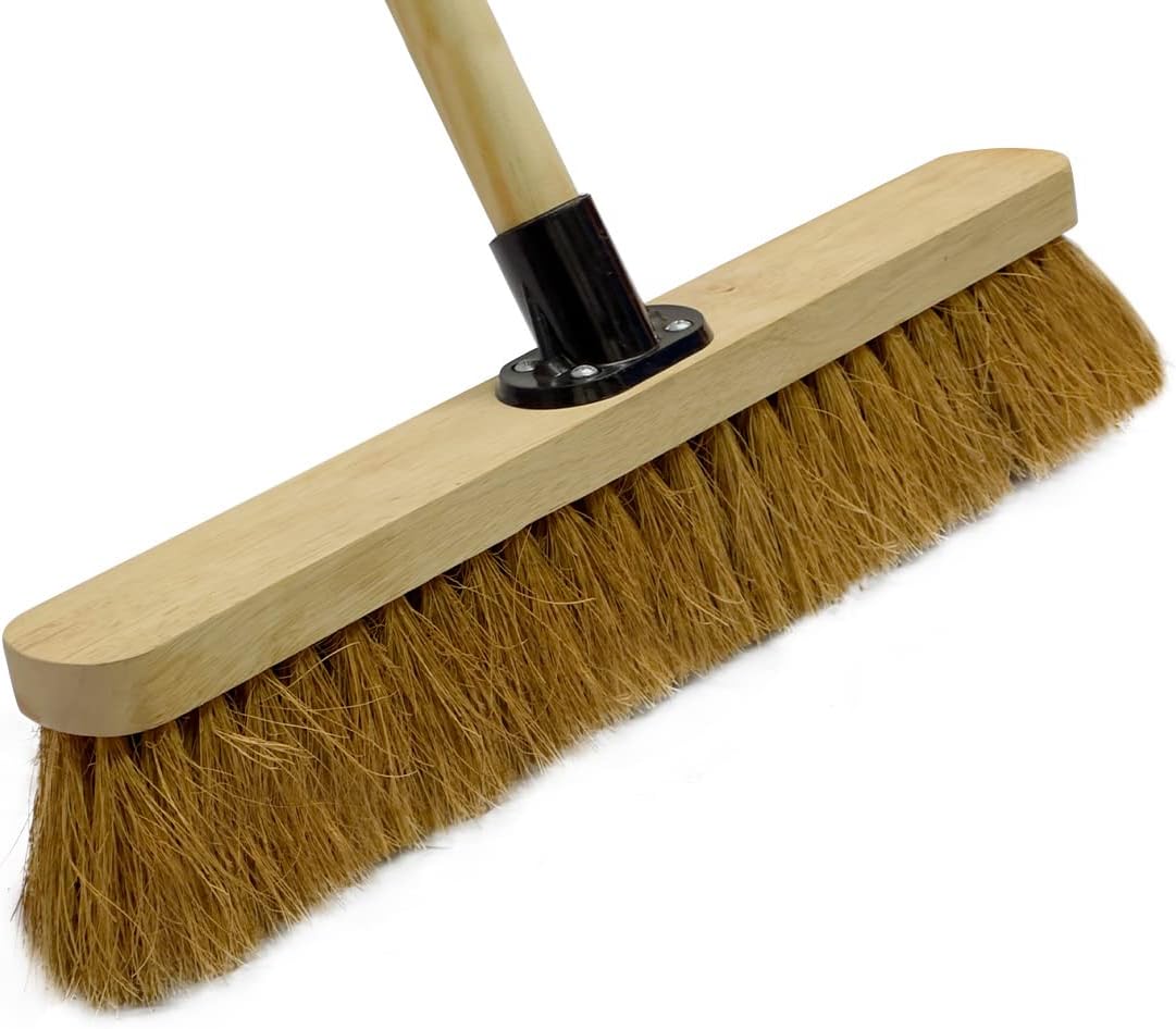 EDS 18” Soft Broom Indoor & Outdoor Sweeping Brush with Wooden Handle Natural Coco Bristles for Floor Room Kitchen Warehouse Lightweight & Durable Floor Brush (Pack of 1)