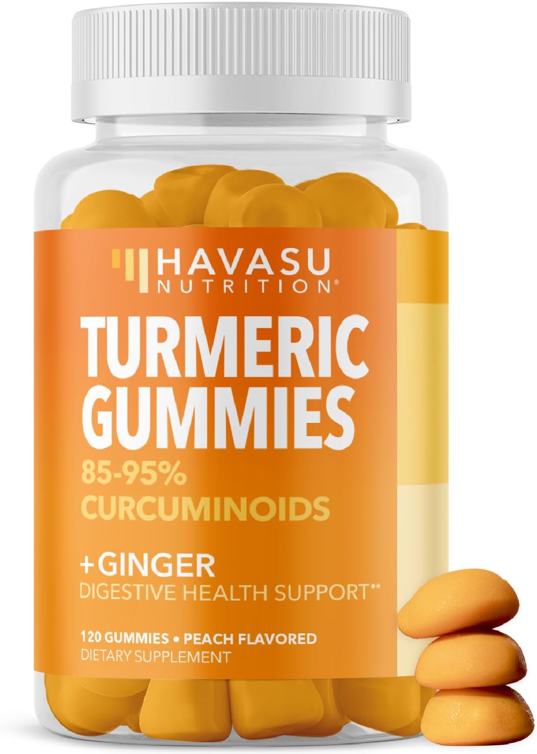 Turmeric Gummies with Ginger and 95% Curcuminoids - Digestive Health and Immune Support Supplement for Overall Wellness - 120 Count - Vegan, Non-GMO Curcumin Vitamin - Peach Flavor, 2 Month Supply