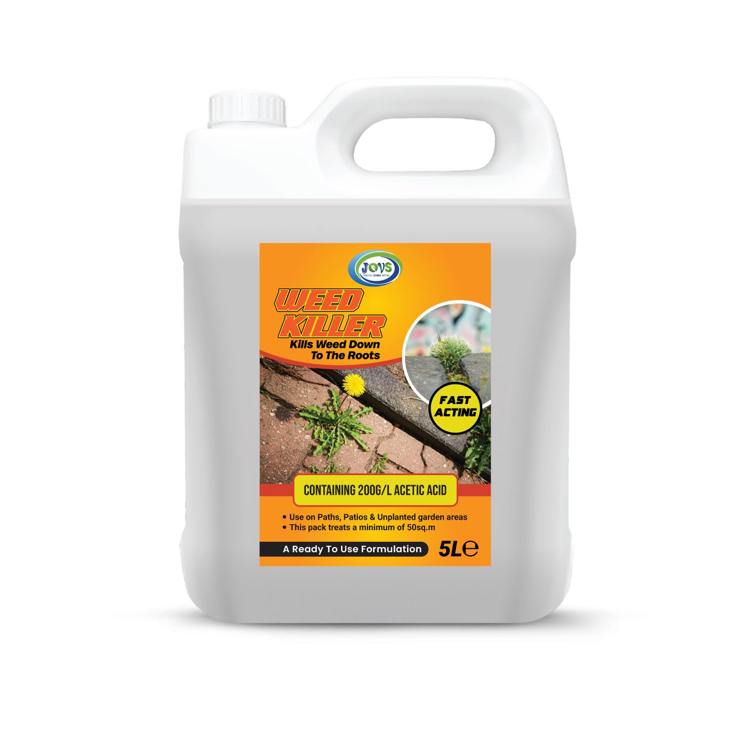JOVS Weed Killer 5L Ready to Use | Fast Acting Weed Killer for Patios, Driveways, Paths & Gardens | Kills Weeds to the Root | Pet & Child Safe Once Dry | Covers 50 Sq meter | No Mixing Needed.