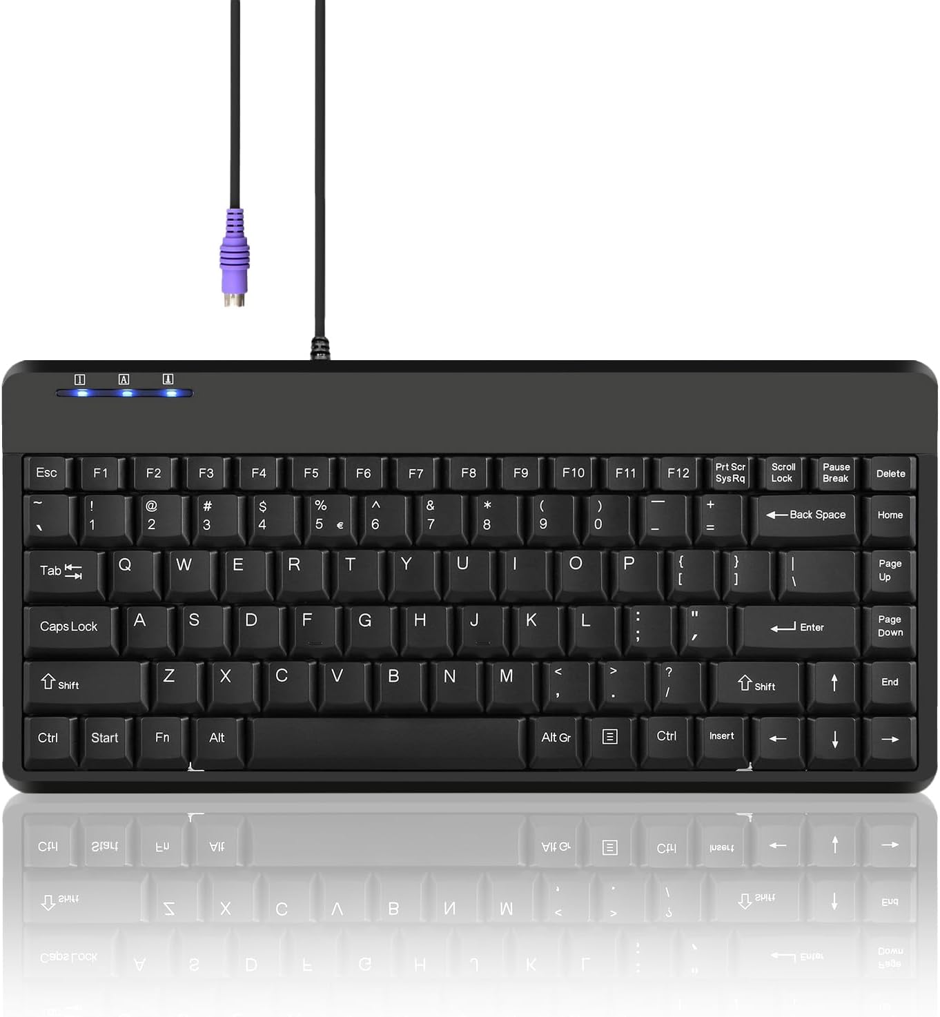 Perixx PERIBOARD-409P Wired PS2 Mini Keyboard, Black, US English Layout