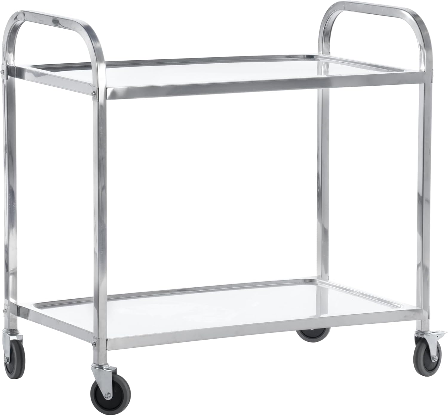Stainless Steel Catering Trolley, Rolling Kitchen Utility Serving Cart on Swivel Locking Castors for Catering, Kitchens, Hotels, Restaurants (2 Tier)