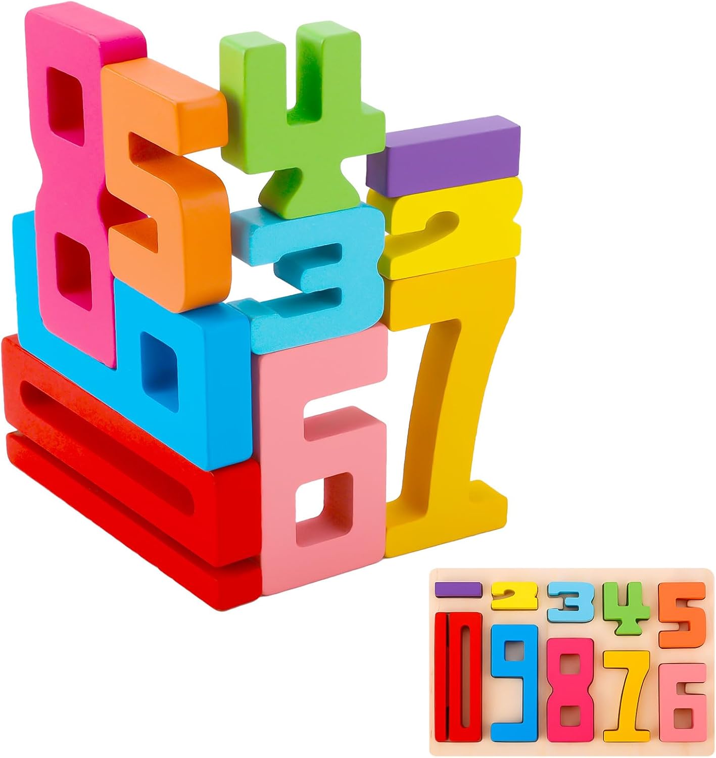 Number Wooden Blocks, Montessori Toys 1-10 Stacking Building Wood Blocks Sensory Digit Puzzle Game Balancing Competition Toy for 3+ Years Old Kids Boys Girls Learning Toys Gifts