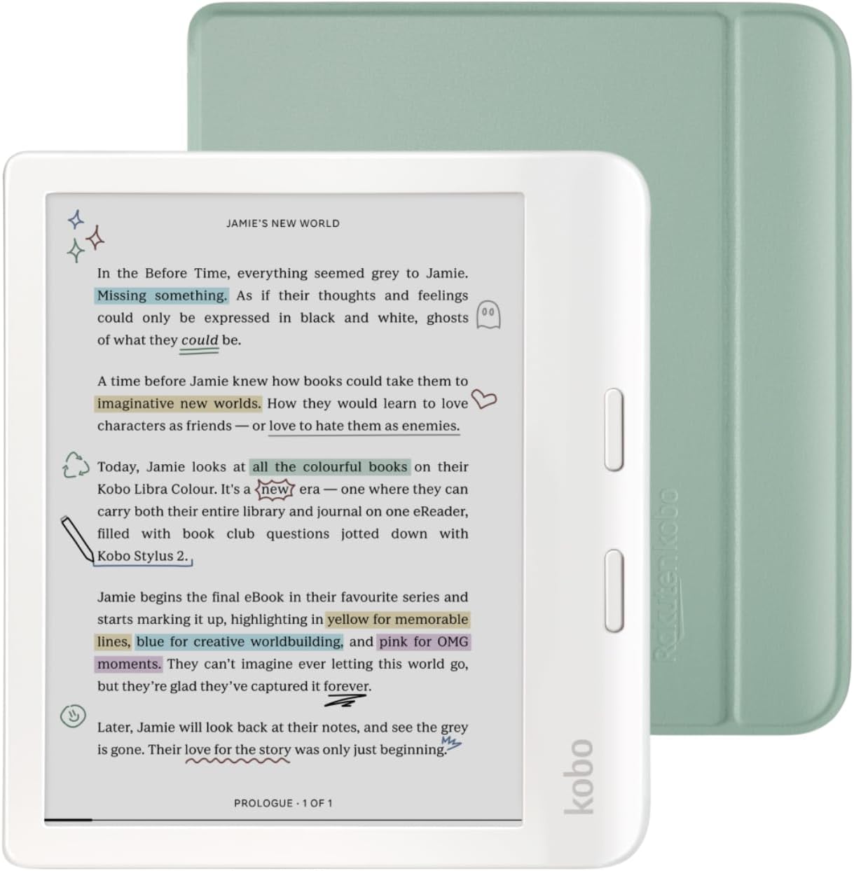 Kobo Libra Colour White eReader with Case Bundle