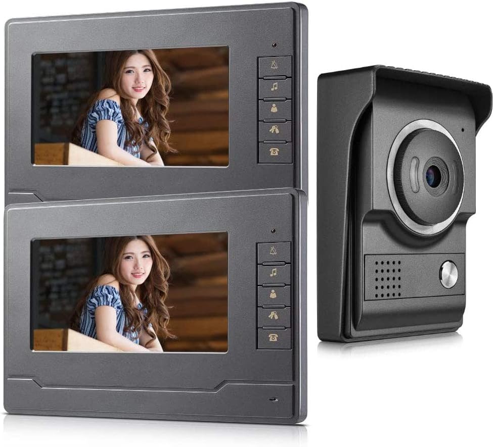 Wired Video Intercom Doorbell System 7 Inches LCD Monitor Video Door Phone Kits Support Monitoring, Unlock, Dual-Way Door Intercom Indoor Outdoor for Villa Home, 1-IR Camera 2-Color Screen